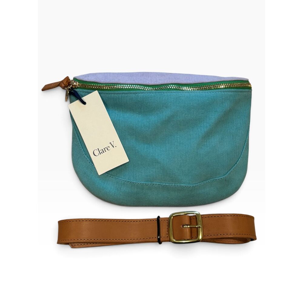 NWT Clare V. Corduroy Leather Belt Bag Lavender Teal